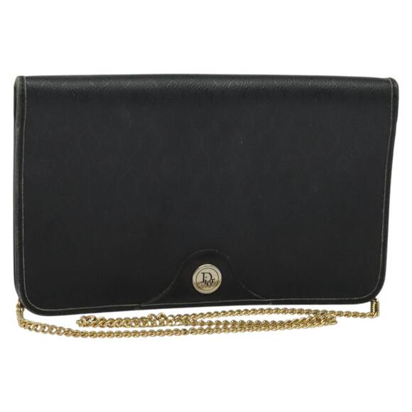 DIOR Honeycomb Canvas Chain Shoulder Bag Pvc Black Gold - Picture 1 of 12